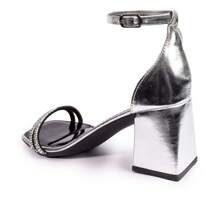 Women's Sandals With Square Block Heel, Low Thick Heel, Two Straps, Shiny - 銀色 - 查看 5