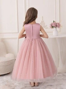 少女粉色薄纱派对礼服，公主生日正式长礼服 - 粉色 - 查看 8