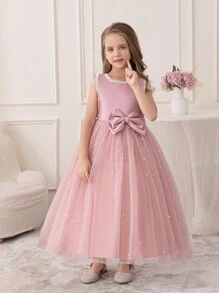 少女粉色薄纱派对礼服，公主生日正式长礼服 - 粉色 - 查看 7