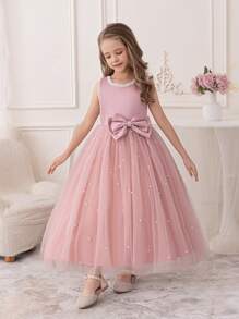 少女粉色薄纱派对礼服，公主生日正式长礼服 - 粉色 - 查看 4