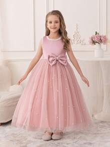 少女粉色薄纱派对礼服，公主生日正式长礼服 - 粉色 - 查看 3