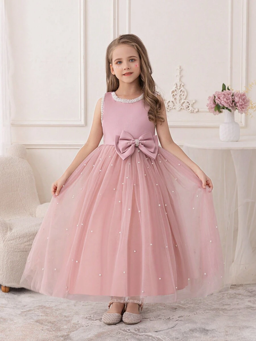 少女粉色薄纱派对礼服，公主生日正式长礼服 - 粉色 - 查看 1