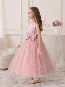 少女粉色薄纱派对礼服，公主生日正式长礼服 - 粉色 - 查看 6
