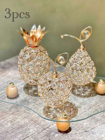 Pieza central de mesa de piña de metal con cristal, soporte de vela hecho a mano, decoración hueca de fruta para el hogar, fiesta, boda, vacaciones y bar (Las características del producto incluyen pequeños rasguños normales que no afectarán el uso normal)