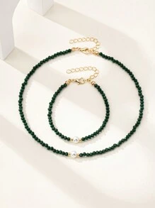 1 Bộ vòng cổ và vòng tay ngắn đính hạt thủy tinh tối giản thanh lịch dành cho nữ, đa năng cho tiệc tùng, ngày lễ và đeo hàng ngày - Nhiều màu - Xem 11