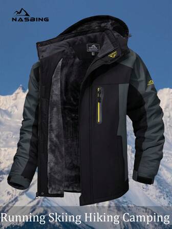 NASBING Men's Winter Ski Jacket Water Resistant Windproof Snowboard Thermal Lined Hooded Winter Clothes 4 Pockets Parka Hiking Camping Climbing