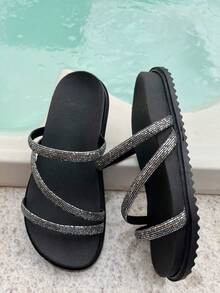 Women's Flatform Glitter Comfort Papete Sandal - 黑色 - 查看 2
