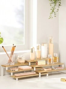 SONGMICS Especiero, Juego de 2 Estante para Especias, Especiero Extensible de 3 Niveles, de Bambú, Apilable, para Despensa, Encimera, Mostrador, Natural y Negro MKCS016N01 - Blanco - Ver 3