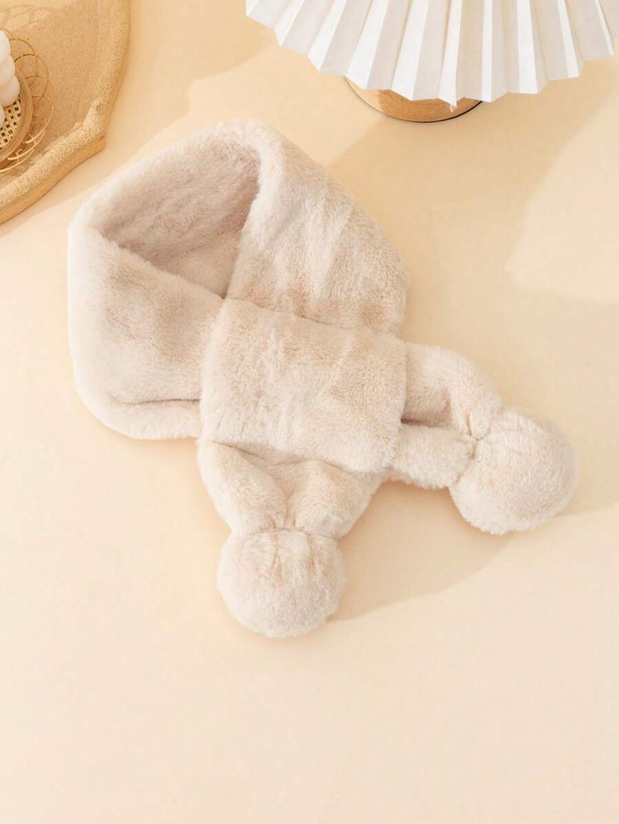 1pc Beige Warm Plush Winter Scarf For Kids, Cozy Outdoor Wear & Holiday Gift