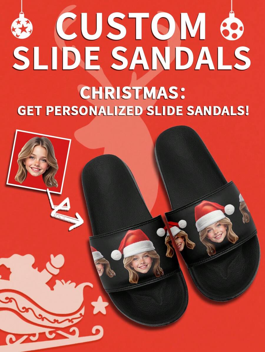 Customized Women's Beach Slippers For Christmas, 3D Printed Christmas Gift, Personalized Photo Furniture Slippers, Cute Custom Slippers, Comfortable For Indoor/Outdoor, Beach, Home, Gift For Couple, Mother, Father, Fiancee, Family, Friends, Siblings, Christmas