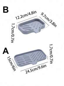 1pc Silicone Kitchen Sink Tray With Drain Spout, Soap Dish Rack, Countertop Sink Cleaning Brush Holder With Draining Mat, Home Kitchen And Bathroom Accessories - Grey - View 2