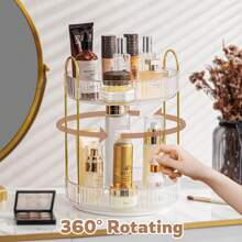 2-Tier Rotating Makeup Organizer, 360° Spinning Skin Care & Cosmetic Storage Rack For Perfumes, Lotions, Bedroom & Bathroom Display - 無色 - 查看 3