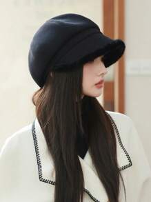 1 buc. Căciulă octogonală de toamnă, caldă, rezistentă la vânt, cu margini pufoase, șapcă de pictor, șapcă de știri, potrivită pentru uz zilnic, iarnă, toamnă