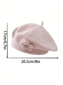 针织贝雷帽，可爱花朵贝雷帽，儿童针织帽，女童针织画家帽 - 花朵貝雷帽 - 查看 3