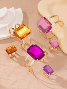 Anillos y pulseras con forma de cuadrados multicolores de cristales exagerados, estilo de moda para uso diario, oficina, fiesta, boda, vacaciones, regalo - pedrería - Ver 4