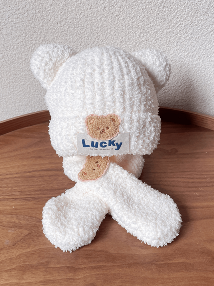 2 piezas/1 set Gorro de lana grueso y cálido y juego de bufanda, gorro con orejeras apto para esquiar en clima frío - Blanco - Añade 2