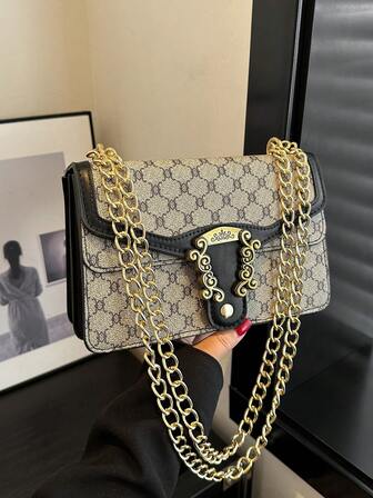 Karierter Vintage Kleine Quadratische Tasche, modisch & elegant PU-Leder Doppellagige Handtasche mit Drehverschluss, geeignet für den täglichen Gebrauch von Frauen