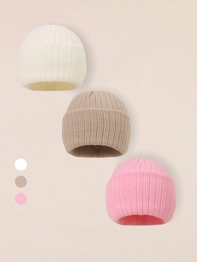 3pcs Baby Boy Girl Newborn Essentials Kids Beanie Hat, Infant Toddler Winter Warm Knit Fitted Cap Baby Accessories Things