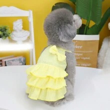 Pink Bow Decorative Pet Dress, Candy Cake Layer Skirt Design Pet Clothes, Versatile Casual Style EU & US