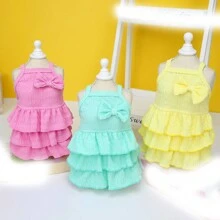 Pink Bow Decorative Pet Dress, Candy Cake Layer Skirt Design Pet Clothes, Versatile Casual Style EU & US