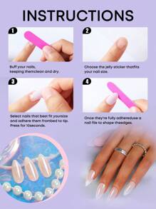 24片粉色杏仁形按压式美甲贴片，电镀朋克风，白色法式美甲亮面全覆盖假指甲，适合女性、女孩、派对、节日、户外美甲用品 - 彩色 - 查看 6