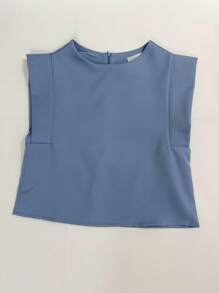 Women's Set: Summer Sleeveless Solid Color Round Neck Top And Wide Leg Pants With Belt And Bag - Blue - View 2