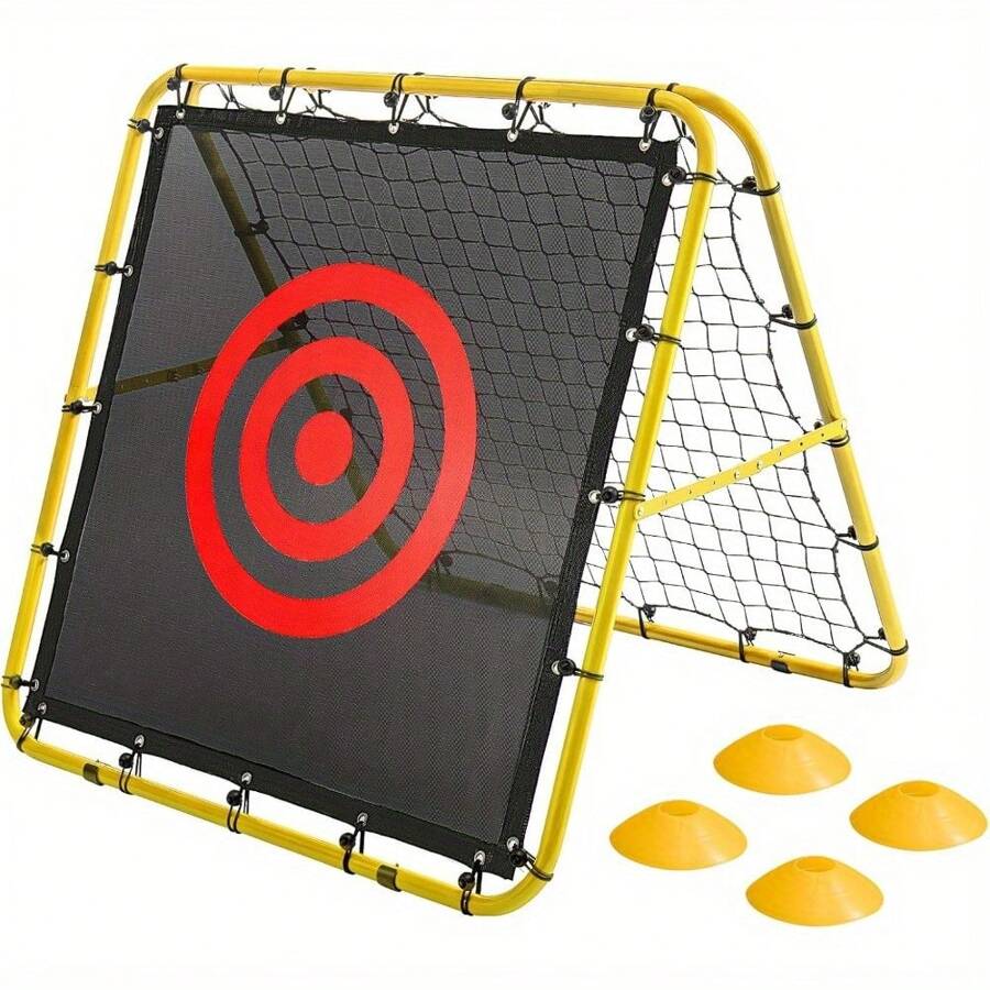 Double Sided Rebounder Net For Football Training Equipment, Multi-Skills Rebounder Training, Target Soccer Goal Kickback, Adjustable Practice Goalkeeper Coaching Rebound Net - Double-sided Yellow - View 1