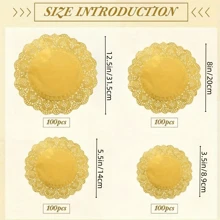 100 件金色纸质蕾丝餐垫纸质餐垫 - 装饰性和一次性用于甜点油炸食品、婚礼餐具装饰、蛋糕包装 - 圆形/椭圆形/矩形婚礼派对礼品袋学校用品食品袋食品盒适用于糖果巧克力饼干等。 - 金色 - 查看 4