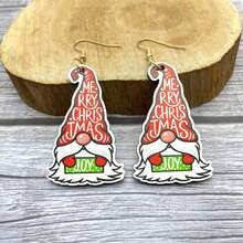 Christmas Cartoon Wooden Earrings, Holiday Gift, Christmas Earrings