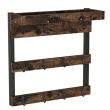 UNHO Industrial Coffee Mug Holder Kitchen Storage Shelf Wall Mounted Cup Tree Rack Wood Mug Storage Organiser With 12 Hooks - Brown - View 8