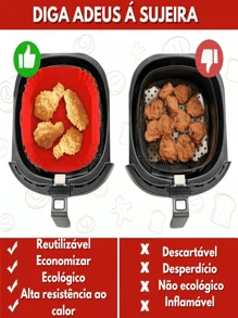 Kit 3 unidades Cesto de silicone quadrado para fritadeira airfryer, microondas reutilizável