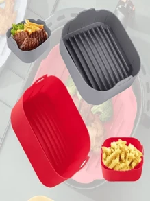 Kit 3 unidades Cesto de silicone quadrado para fritadeira airfryer, microondas reutilizável