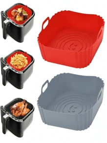 Kit 3 unidades Cesto de silicone quadrado para fritadeira airfryer, microondas reutilizável