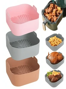 Kit 3 unidades Cesto de silicone quadrado para fritadeira airfryer, microondas reutilizável