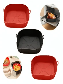 Kit 3 unidades Cesto de silicone quadrado para fritadeira airfryer, microondas reutilizável