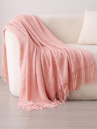 1條純色針織毯,北歐風格亞克力長方形辦公室午睡沙發毯,透氣針織披肩,床巾,適用於冬季