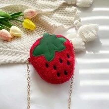 1Pc New Style Mini Casual Versatile Strawberry Pattern Zipper Closed Boy And Girl Crossbody Bag, Suitable For Kindergarten, Elementary School And Junior High School Students, Suitable For Daily School, Outdoor Sports, Birthdays, Holidays, Back To School, Summer, Vacation, Beach, Travel, Students, Picnics