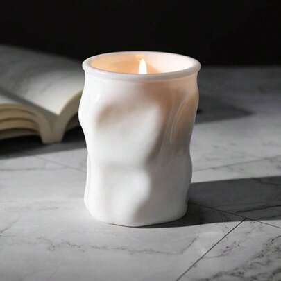 1pc 120g White Asymmetrical Handmade Glass Lavender Scented Candle For Bedroom, Living Room, Kitchen, Bathroom Decor, Long-Lasting Fragrance