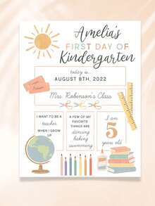 开学第一天标志可编辑模板、开学最后一天可打印模板、返校照片、幼儿园学前班、开学第一天 - 白色 - 查看 4