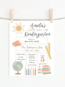 开学第一天标志可编辑模板、开学最后一天可打印模板、返校照片、幼儿园学前班、开学第一天 - 白色 - 查看 7