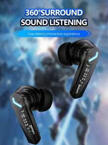 Lenovo GM2PRO Bluetooth Kopfhörer, Halbeinbau Stil, E-Sports Gaming Modus mit geringer Latenz, geeignet für Sport & Laufen, hochwertige Audiound Mikrofon, kabellose Ohrhörer kompatibel mit Smartphones, Tablets, Laptops - Schwarz - Übersicht 3