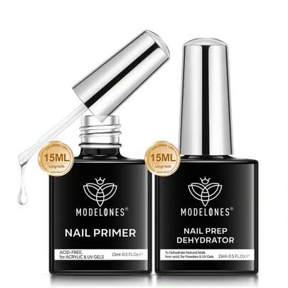MODELONES Modelones Primer für Gelnägel Dehydrator für Nägel, 15ml Professional Acid Free Nail Prep Natural Air Dry Superior Bonding Primer Set fur Nail Art UV Gel Nagellack Dip Powder Acrylnägel