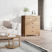 Cómoda de 5 cajones WhizMax, organizador de cómoda de madera con asa de metal, cómoda moderna para dormitorio, sala de estar, entrada, pasillo, oficina en casa y oficina, blanco/marrón/caqui - Caqui - Ver 8