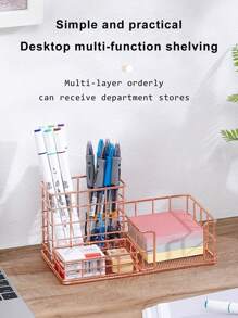 1入組帶筆筒、手機架的網狀桌面收納盒，預設提供金色、玫瑰金、黑色、黑骨色四種色系可供挑選，適用於辦公室、家庭、學校等多種環境 - 彩色 - 查看 3