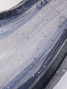 1pc Ombre Starry Sky Tulle Fabric For DIY Princess Dress, Sequin Star & Moon Mesh Decor - Multicolor - View 12