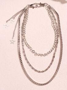 1pc Punk Rock Multi-Layer Silver Metal Hollow Star Pants Chain, Gothic Fashion Accessory Halloween Fathers Day Gift School