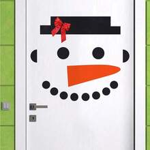 Christmas Snowman Door Decoration DIY Snowman Face Decoration Cartoon Removable Christmas Garage Door Decoration For Xmas Party Wall Outdoor Garage Decor - Multicolor - View 2