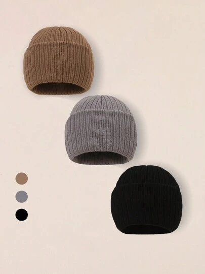 3 件套婴儿男孩女孩新生儿必备儿童无檐便帽，婴幼儿冬季保暖针织帽