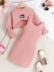 Bộ 2 áo len dệt kim xoắn và váy ngủ cho bé gái, vải mềm mại, phong cách thời trang và nhẹ nhàng, mùa thu đông - Hồng - Xem 1