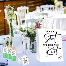 1 Pc Take A Shot We Tied The Knot Sign With 50 Pcs Gift Wrap Tags And Rope For Wedding Party Bridal Shower Decorations - White - View 2